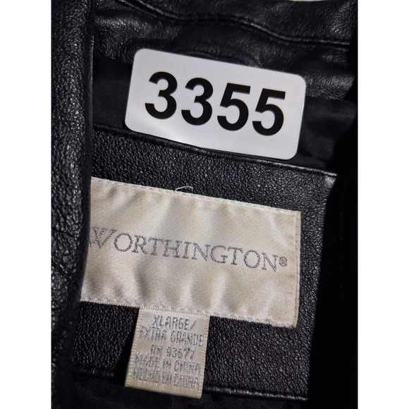 Y2k VTG Worthington Black Genuine‎ Leather Blazer Jacket Women's XL Button Front - Picture 7 of 9